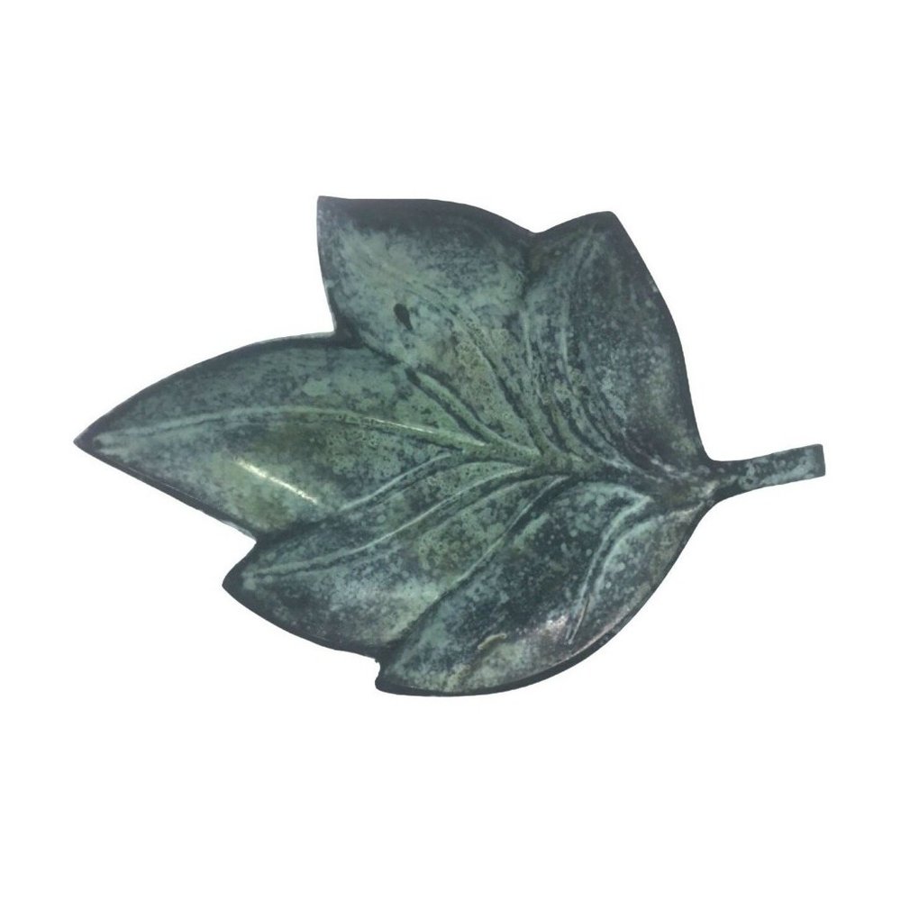 Solid Stylized Brass Maple or Sycamore Leaf Dish Tray Green 8.5 in